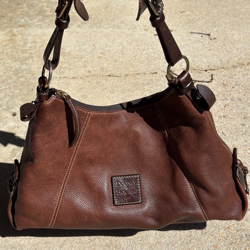 Dooney & Bourke Brown Pebbled Leather Hobo Shoulder Bag Satchel Bag Duck Charm